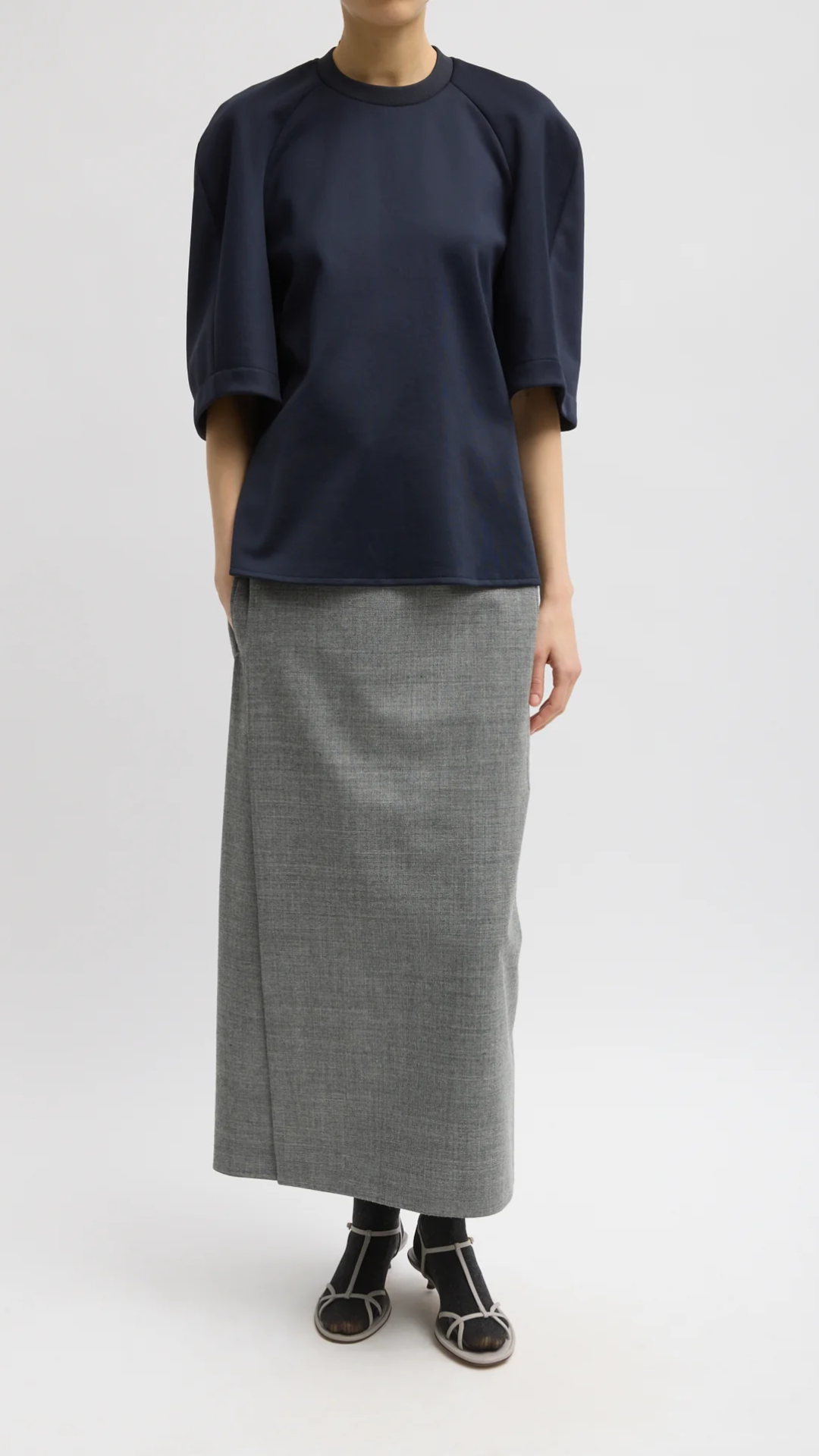 Tibi Active Knit Raglan Top in Navy