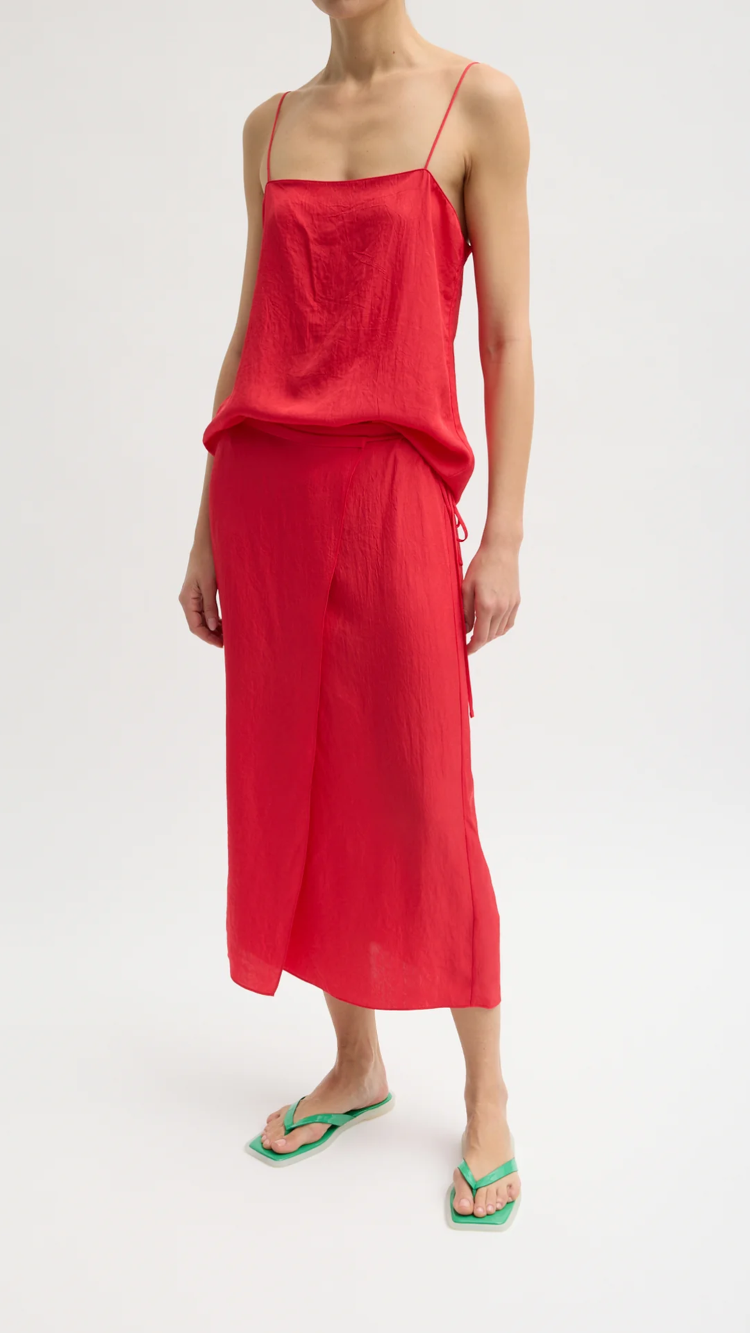 Tibi Summer Slip Wrap Skirt in Faded Red