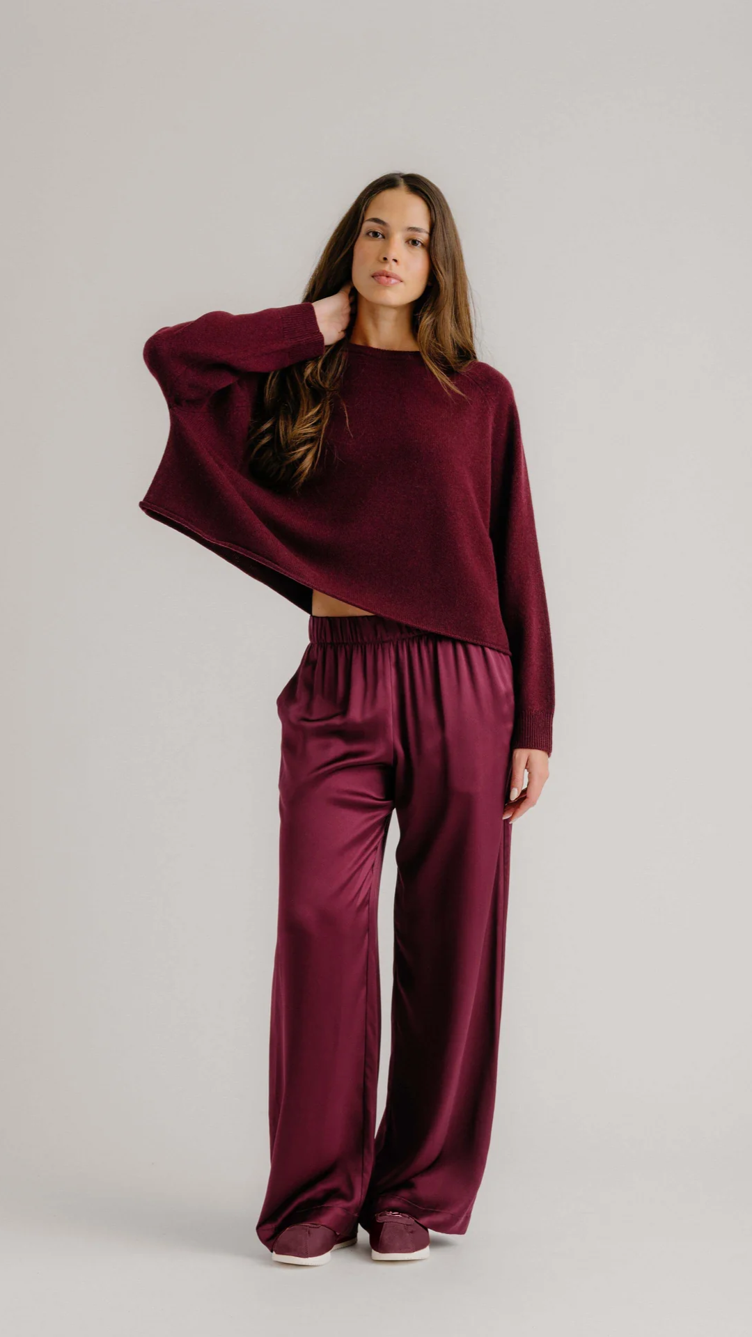 Sablyn Brynn Wide Leg Silk Pant in Bordeaux