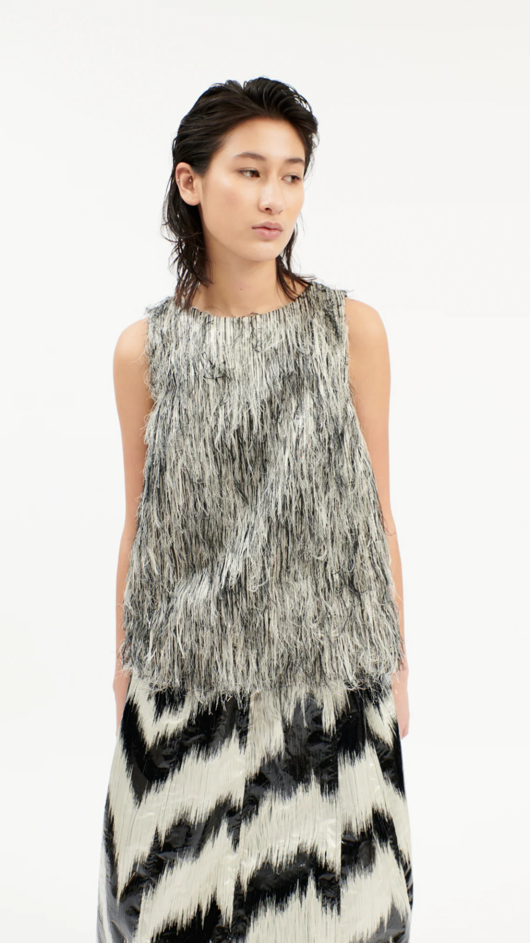 Odeeh Silver Fringe Top in Silver