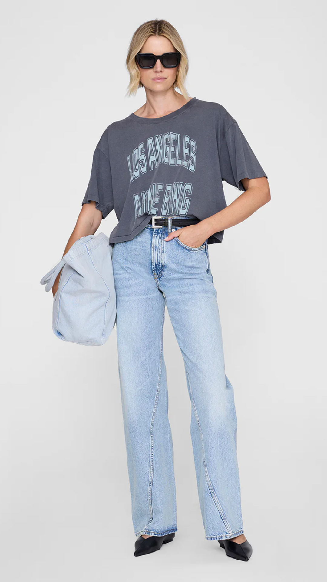 Anine Bing Johnny Cropped Tee in Grey