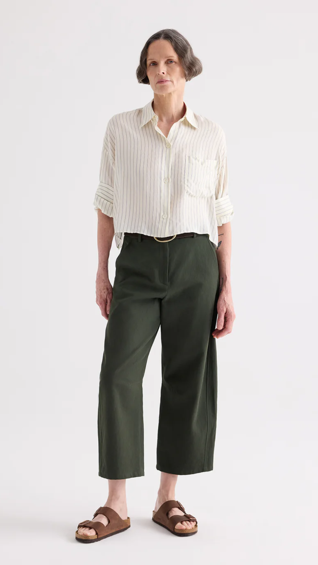 TWP Next Ex Shirt in Ivory/Blue Pencil Stripe