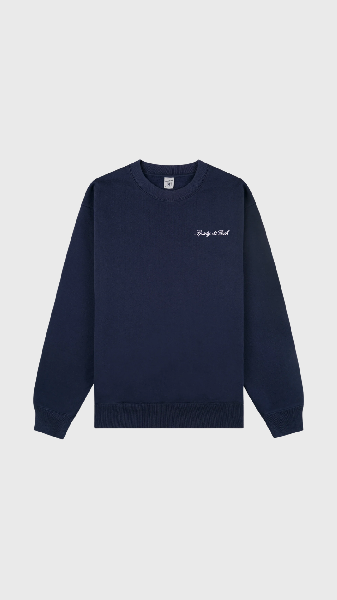 Sporty & Rich Syracuse Embroidered Crewneck in Navy/White