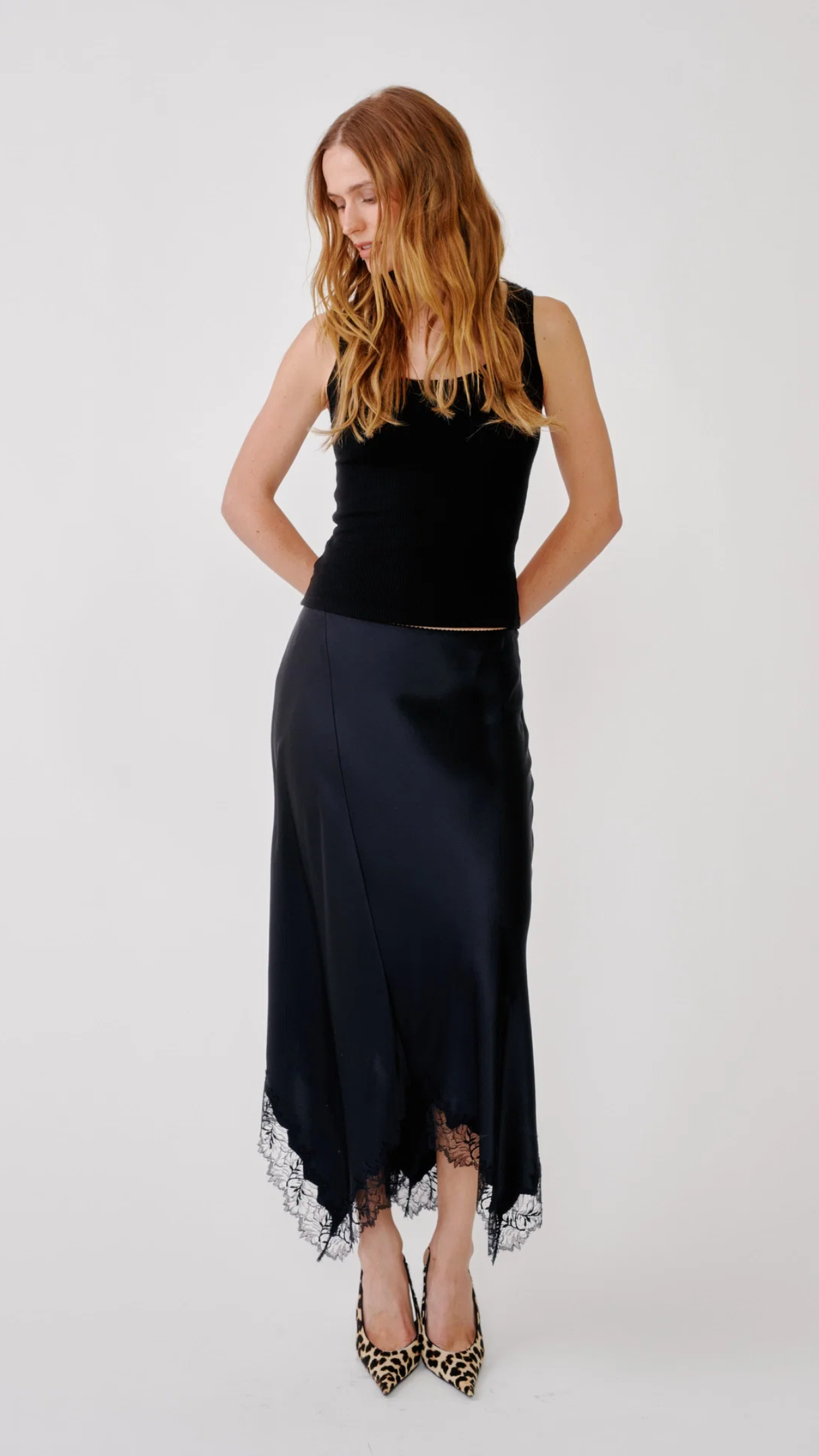Sablyn Keri Paneled Bias Silk Skirt With Lace in Black