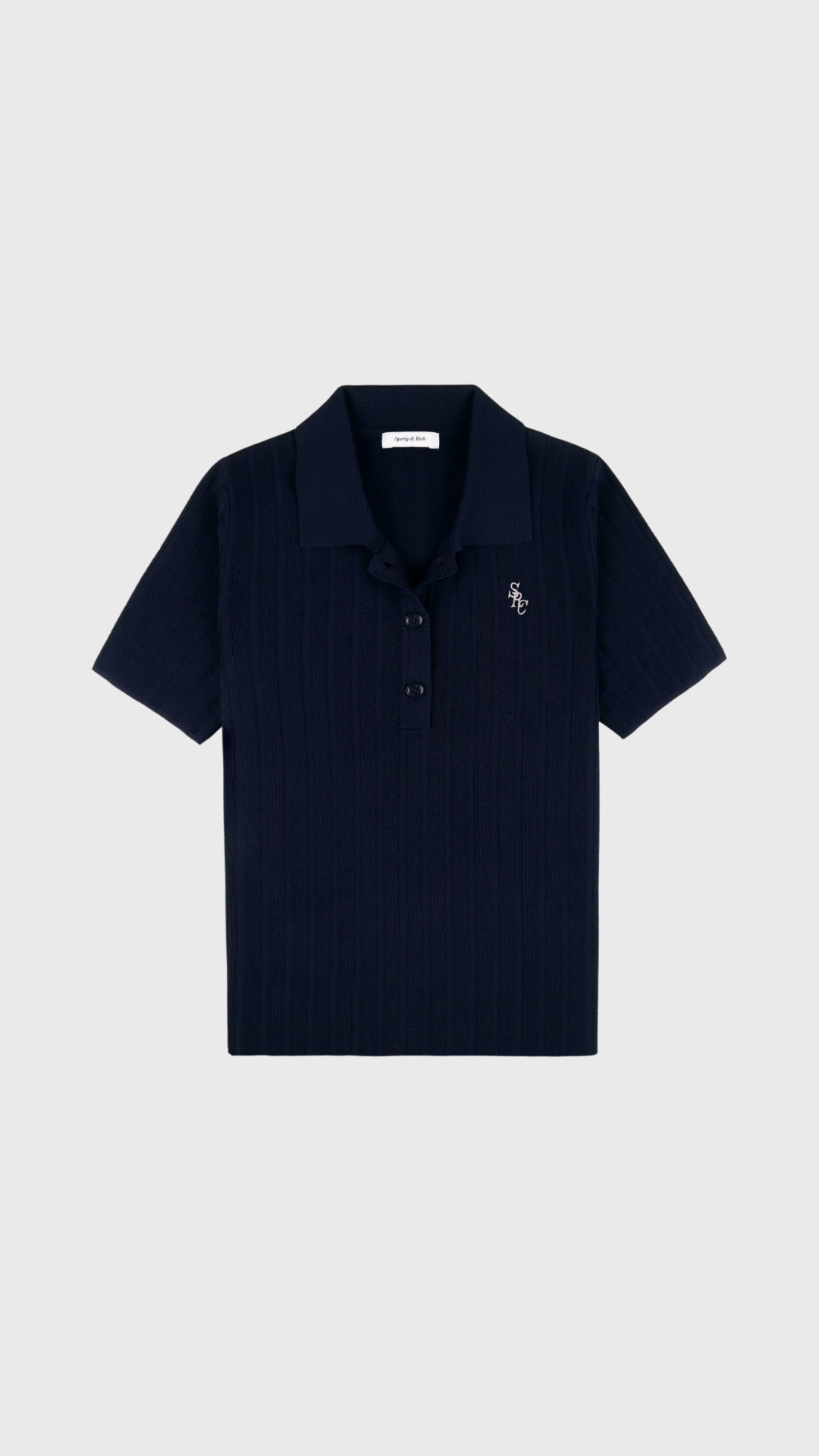 Sporty & Rich SRC Ribbed Polo in Dark Navy/White