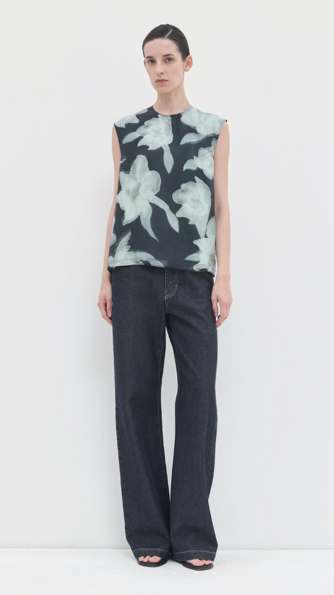 Christian Wijnants Toros Sleeveless Top in Ink Ipomoea
