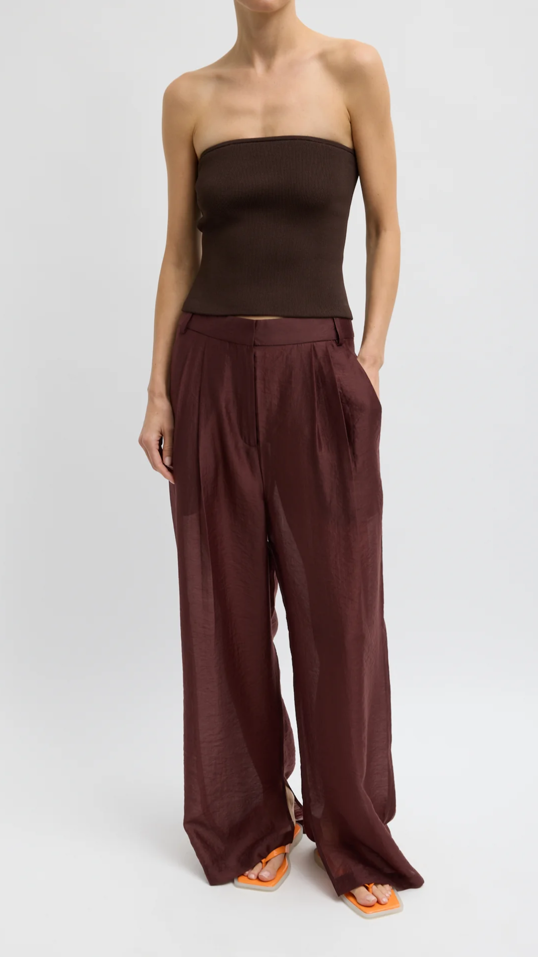 Tibi Ribbed Sweater Tube Top in Hickory