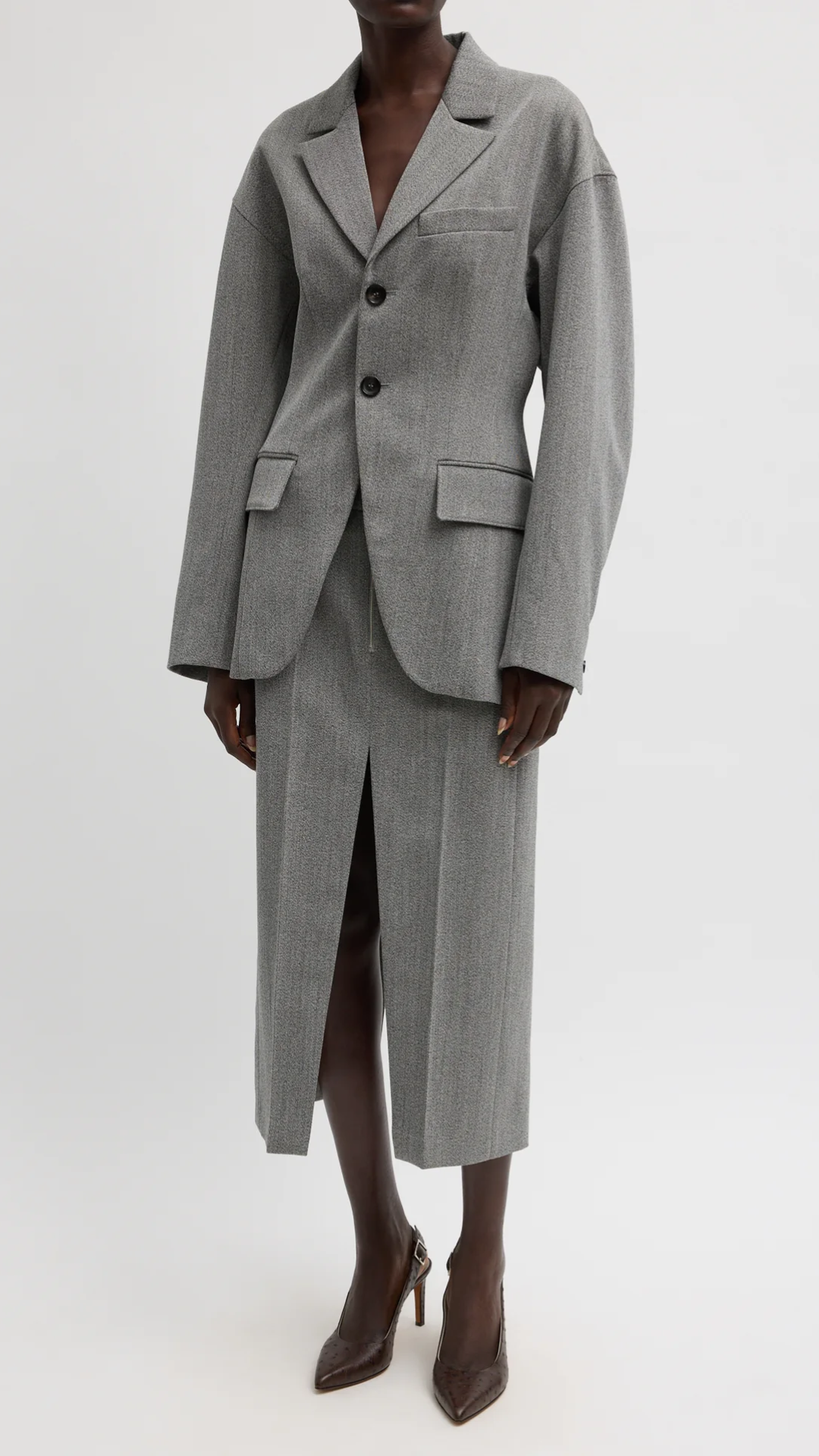 Tibi Structured Wool Sculpted Blazer in Grey Multi