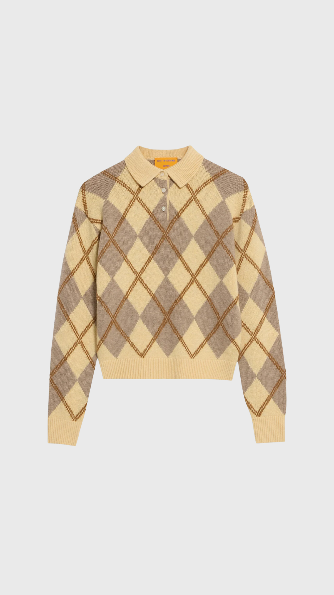 Guest in Residence Collegiate Argyle Polo Sweater in Butter Combo
