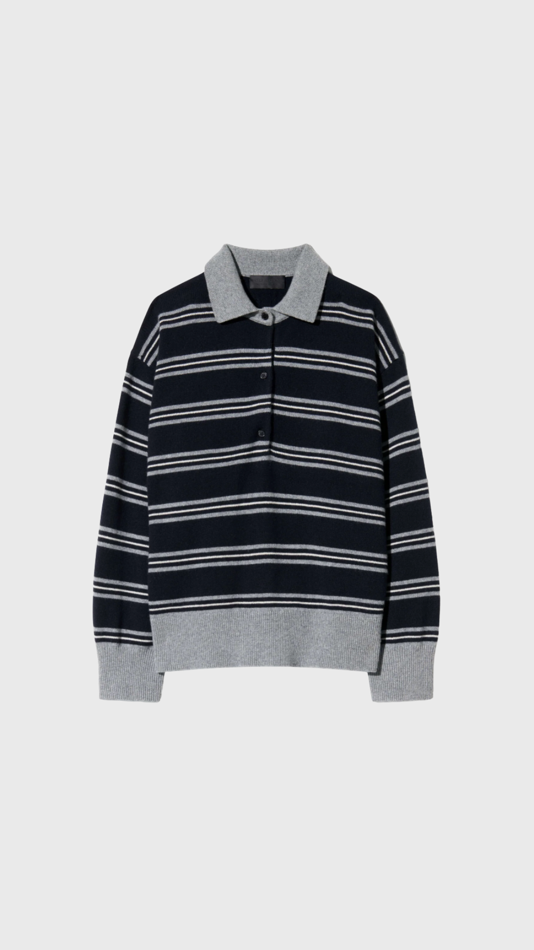 Nili Lotan Galvez Stripe Polo in Dark Navy/Grey Stripe