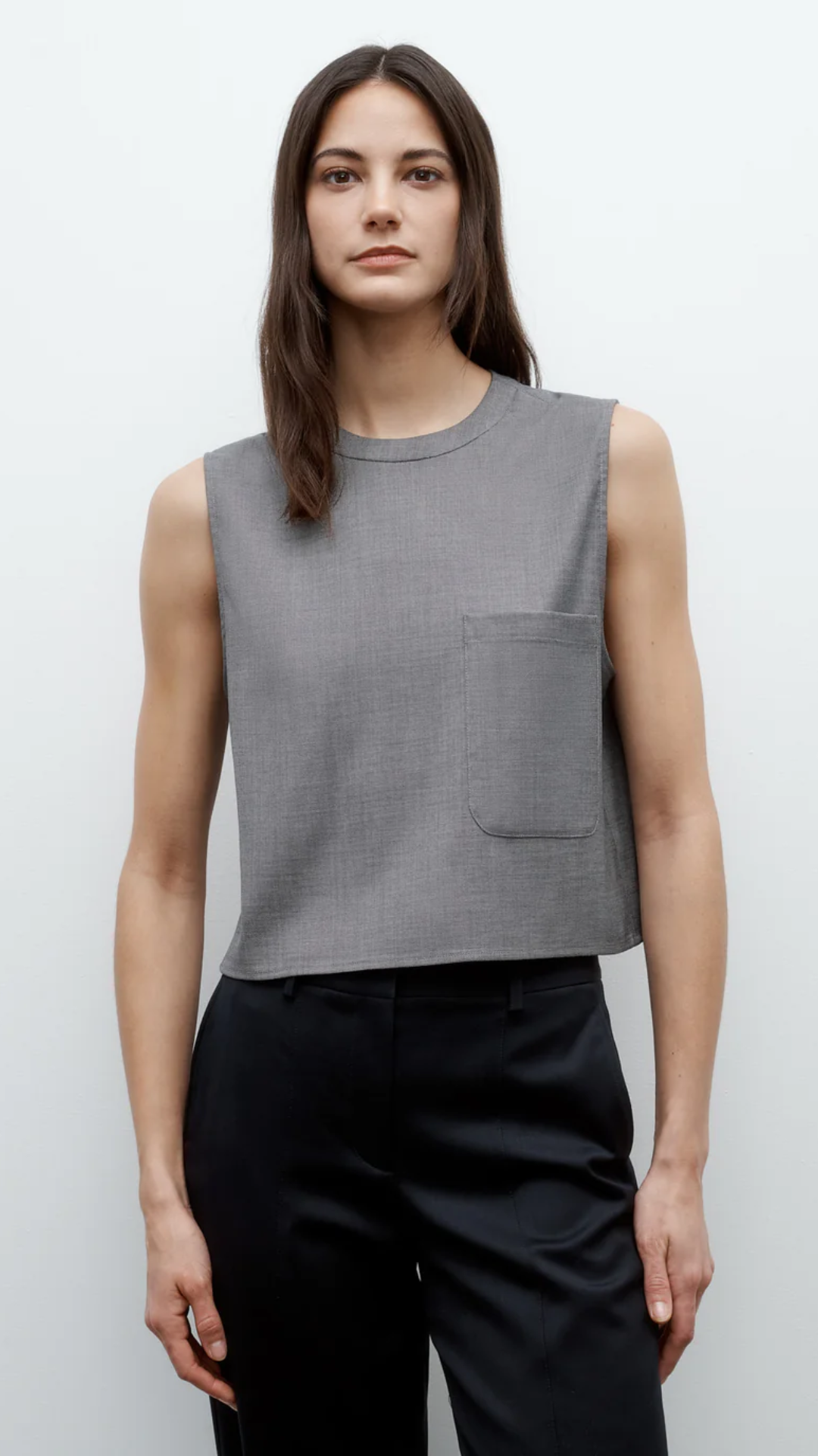TWP Cropped Muscle Tank in Medium Heather Grey