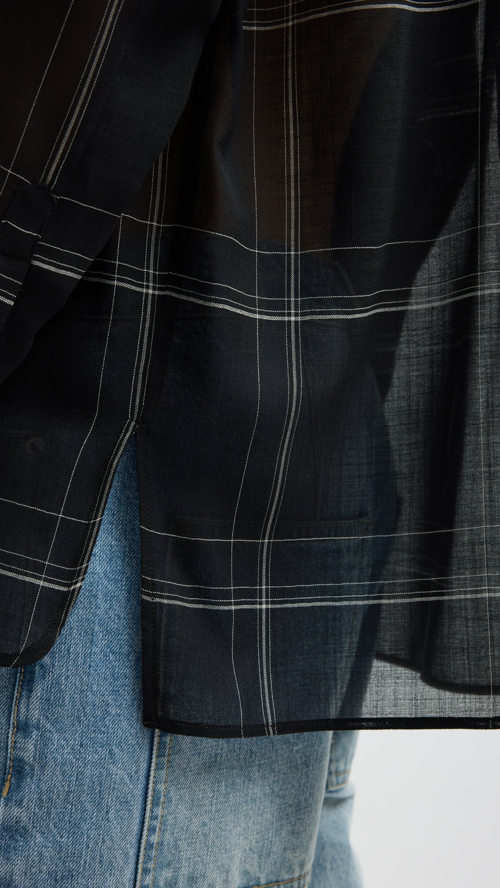 Tibi Sheer Wool Gauze Check Oversized Shirt in Black Multi