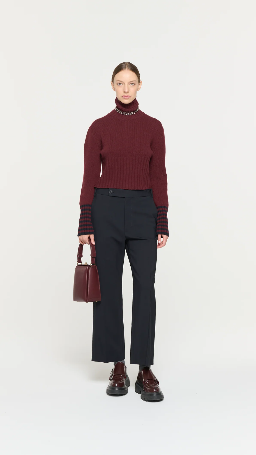 Plan C L/S Turtleneck Knit in Blue Burgundy