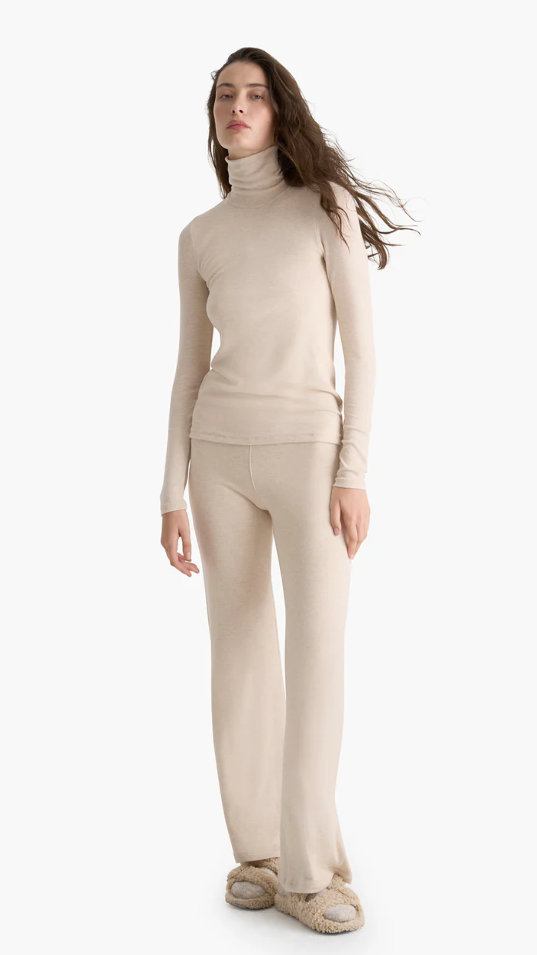 ATM Heathered Modal Rib Turtleneck in Wheat