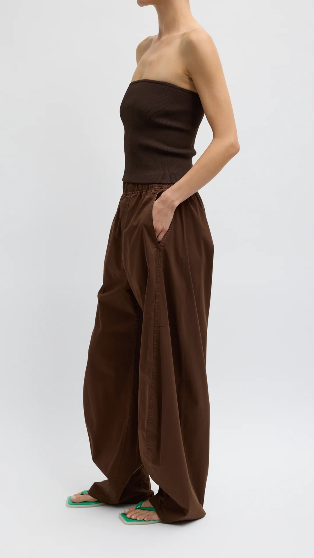 Tibi Silky Cotton Winslow Pant in Brown