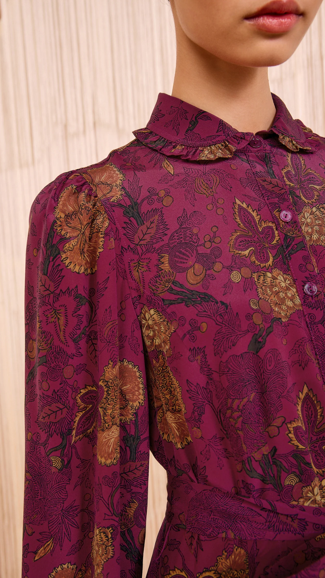 Ulla Johnson Simona Silk Long Sleeve Mini in Peony