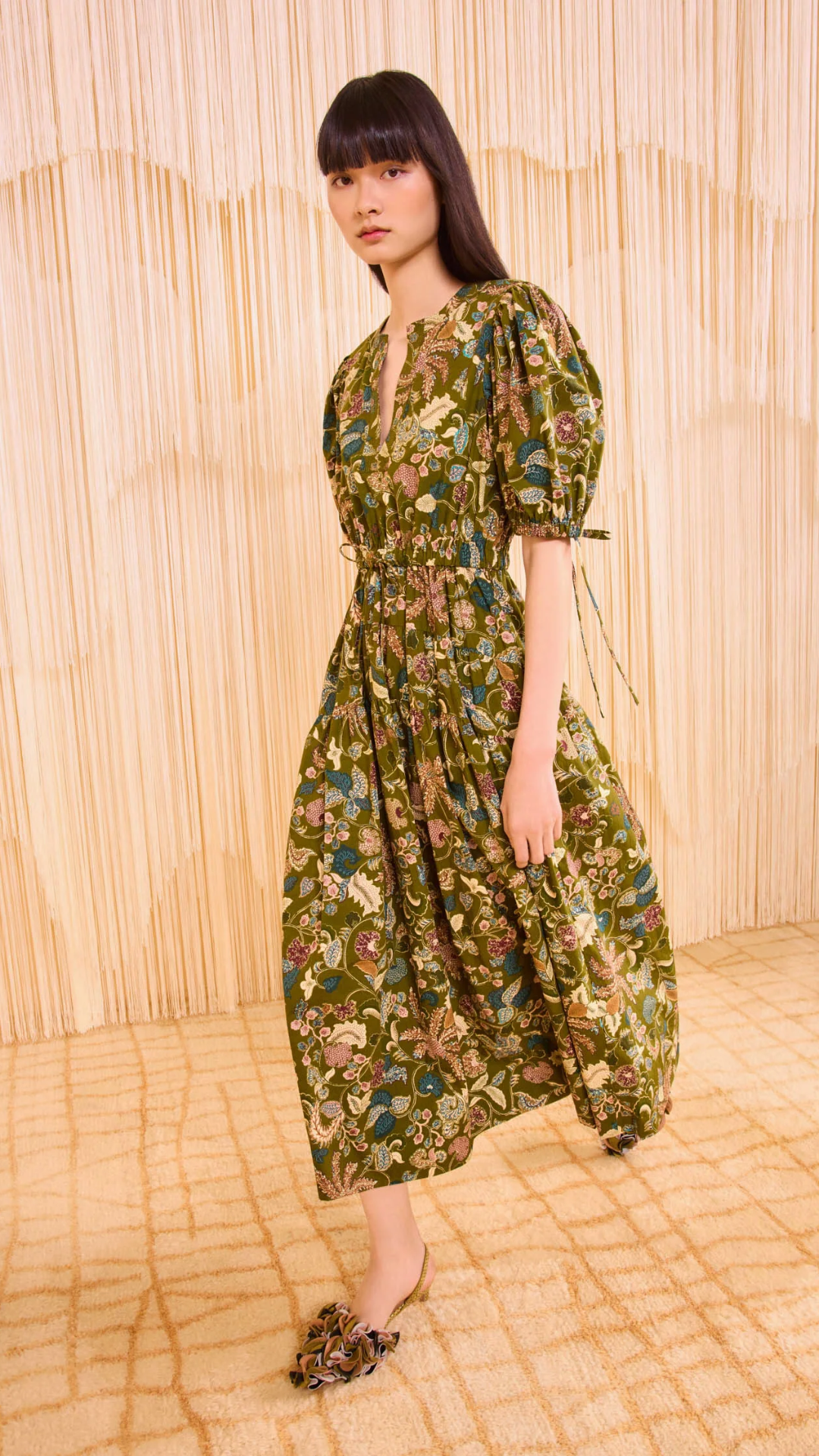 Ulla Johnson Adriana Short Sleeve Midi Dress in Lichen