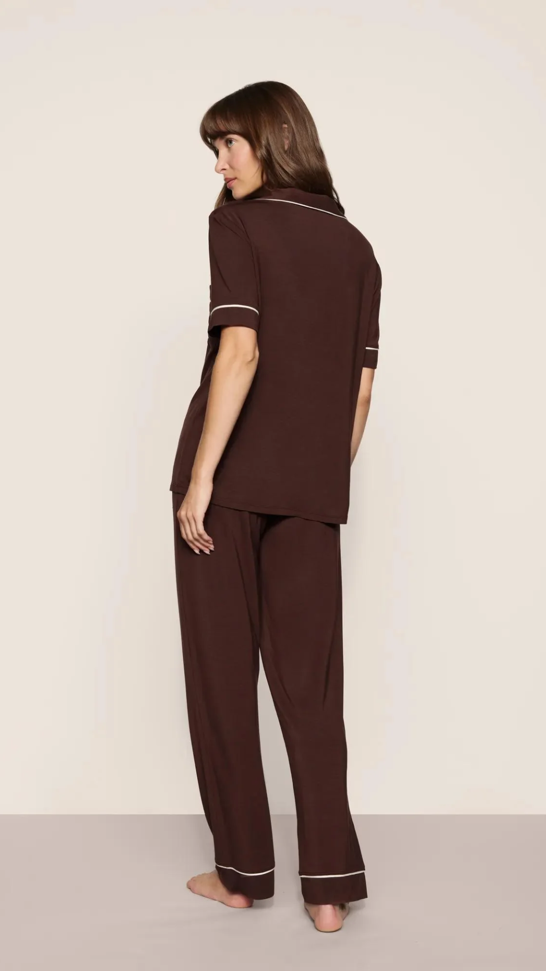 Eberjey Gisele Short Sleeve Pant PJ Set in Chocolate/Ivory