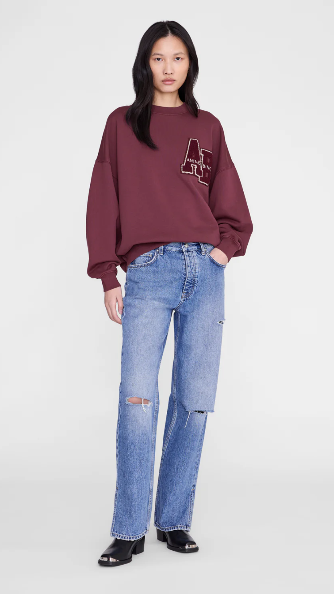 Anine Bing Miles Sweatshirt Letterman in Fig
