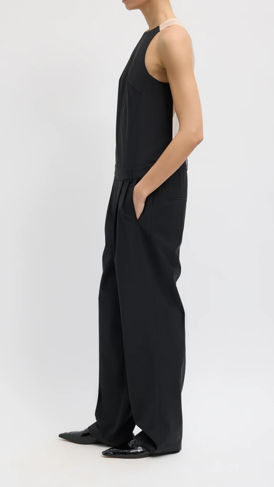 Tibi Recycled Tropical Wool Jumpsuit in Black