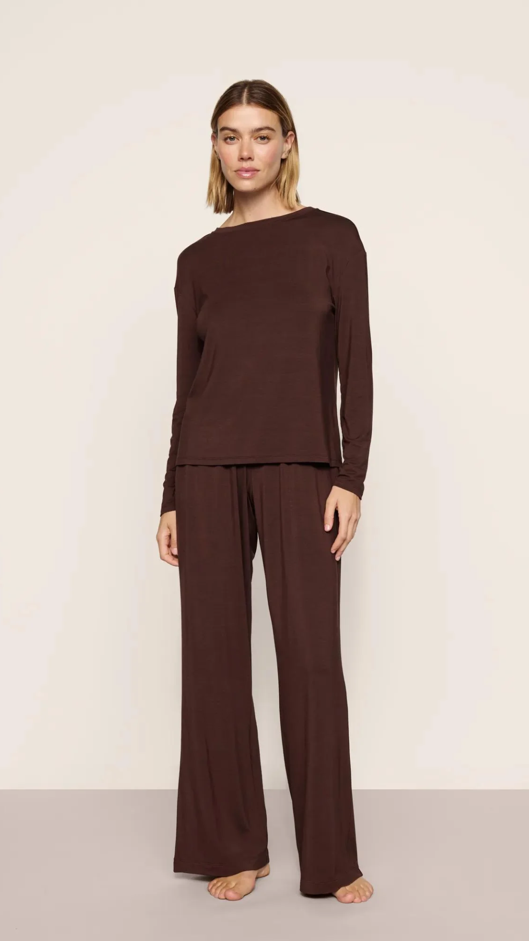 Eberjey Gisele Long Sleeve Top in Chocolate