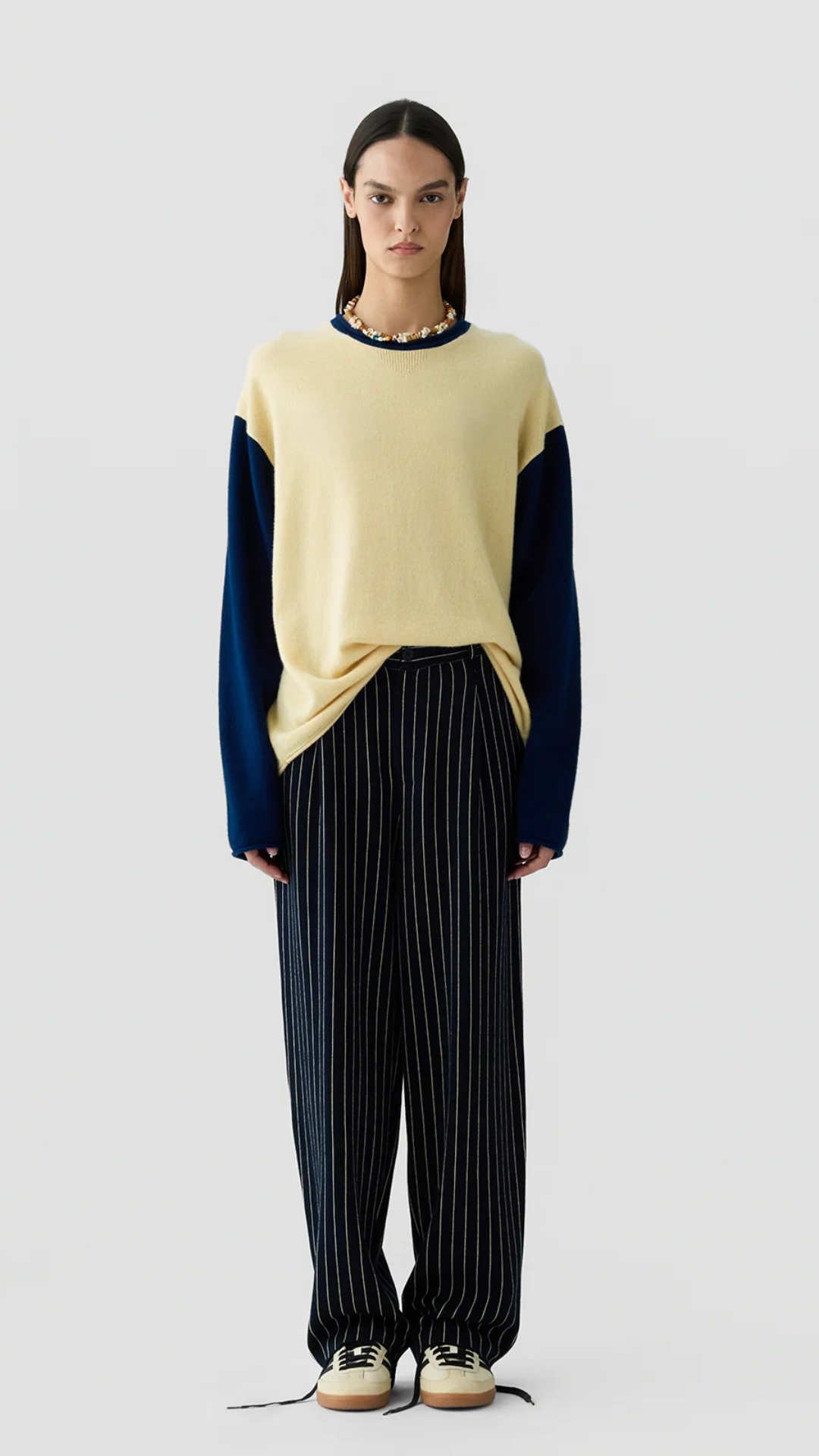 Guest In Residence Pinstripe Carpenter Pant in Navy/ Butter
