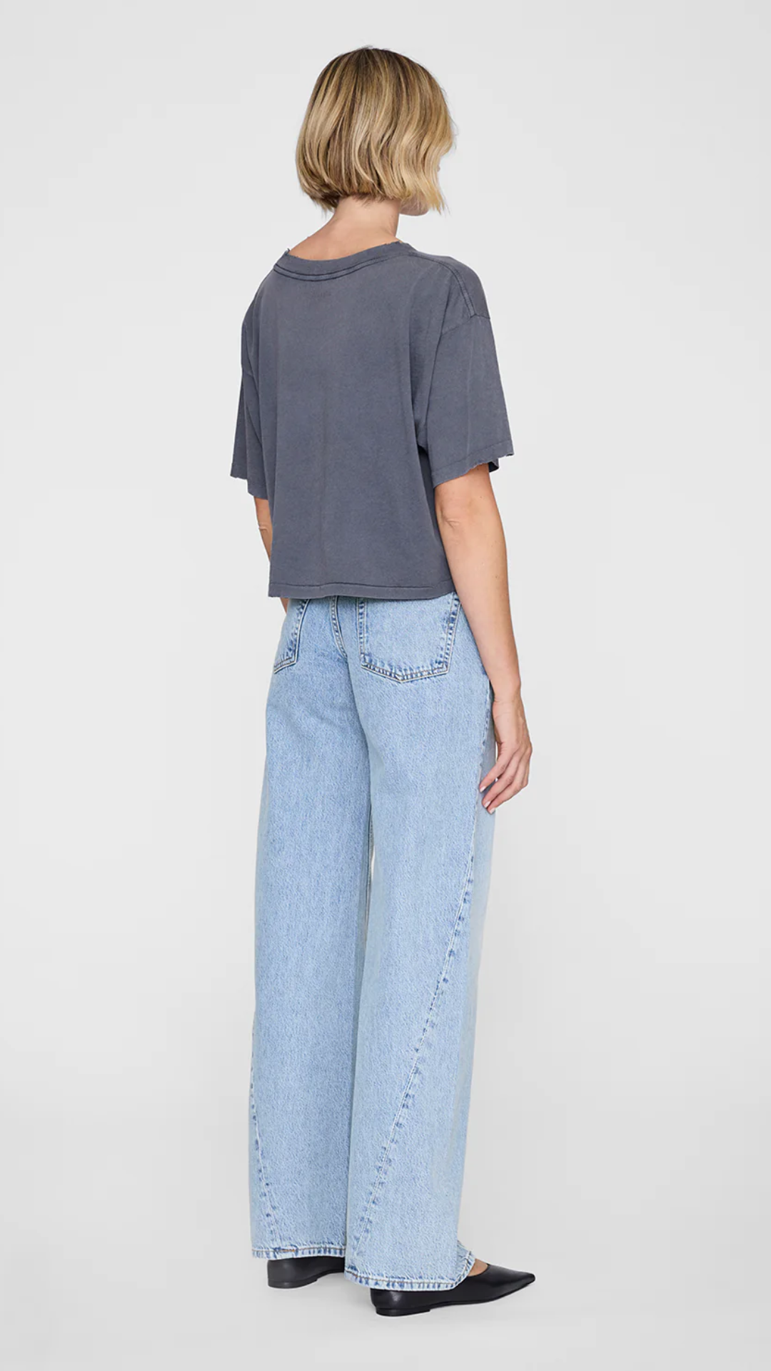 Anine Bing Johnny Cropped Tee in Grey