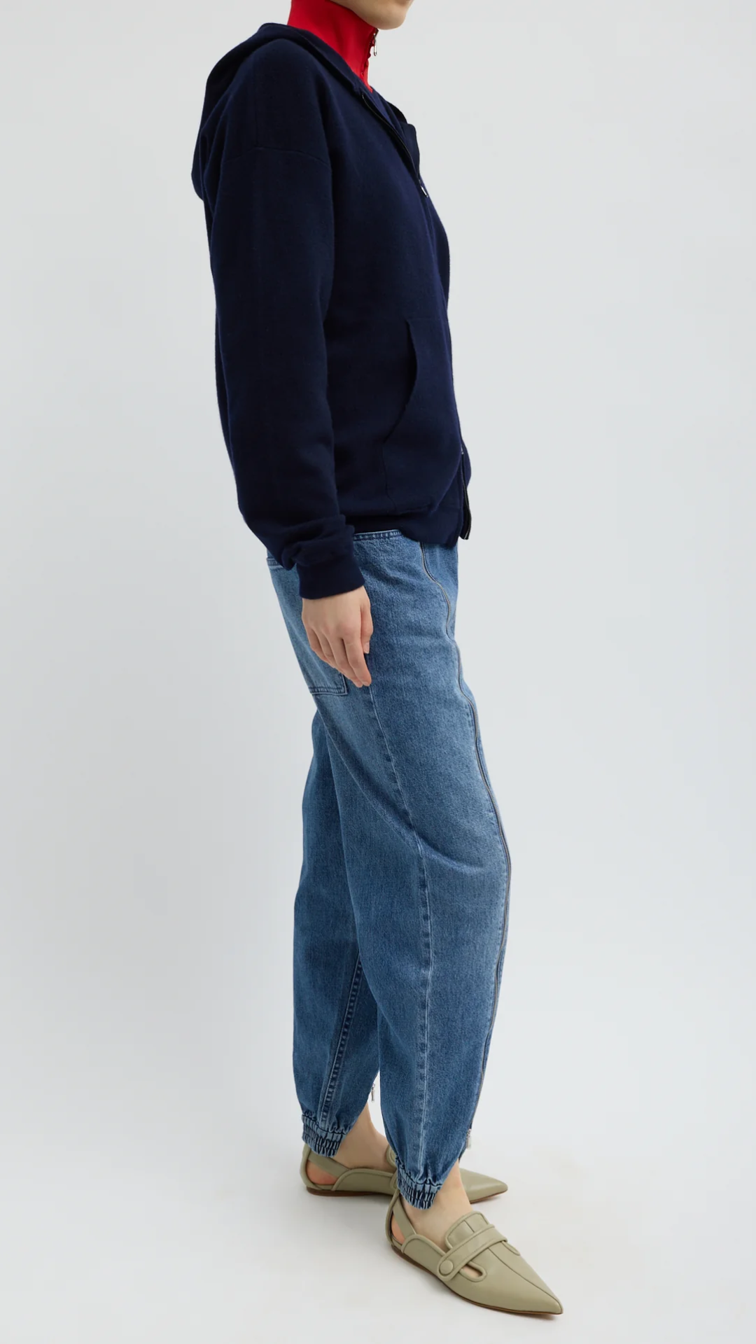 Tibi Zippered Denim Jogger in Classic Blue