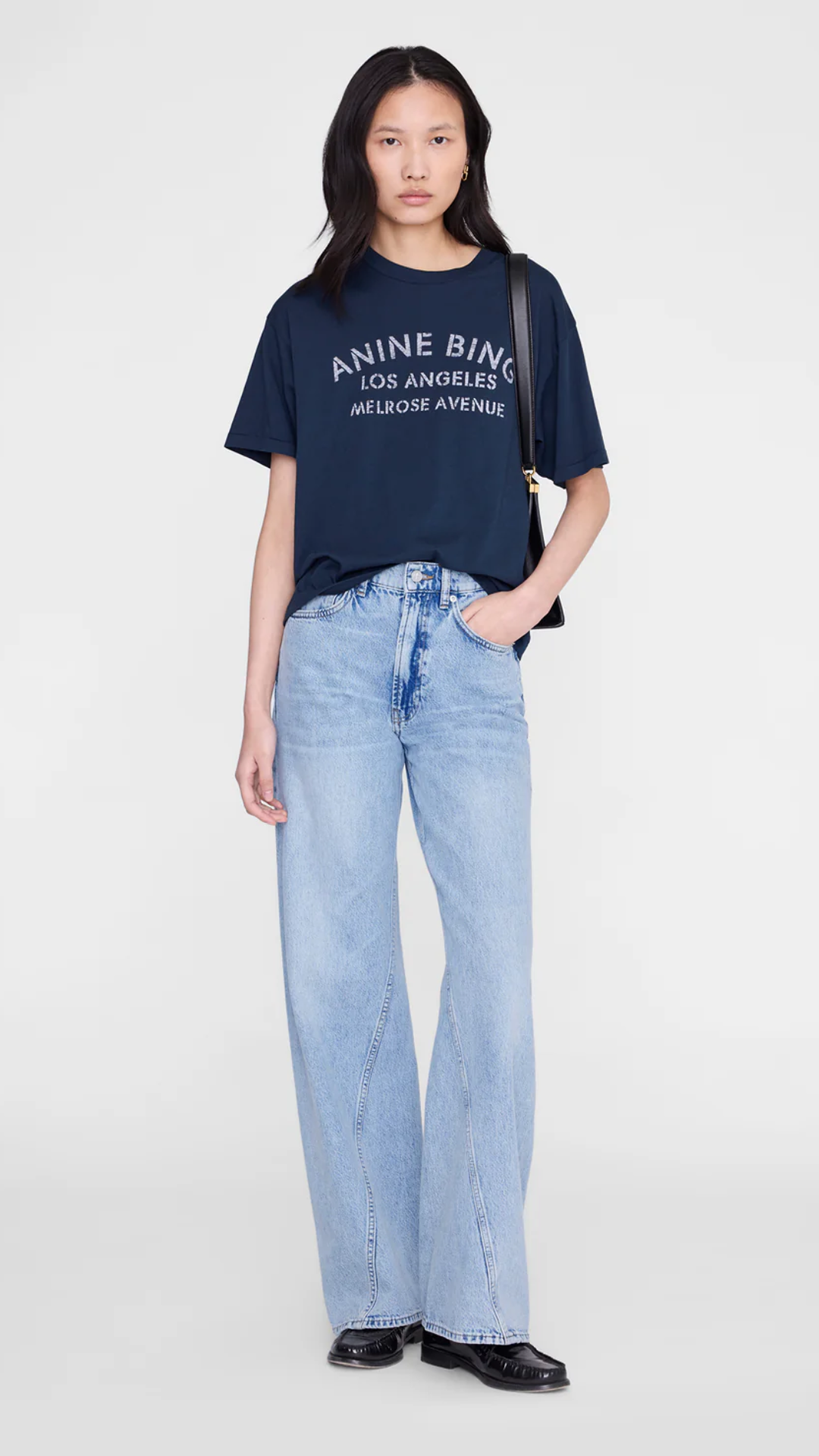 Anine Bing Cade Tee Melrose Stencil in Navy