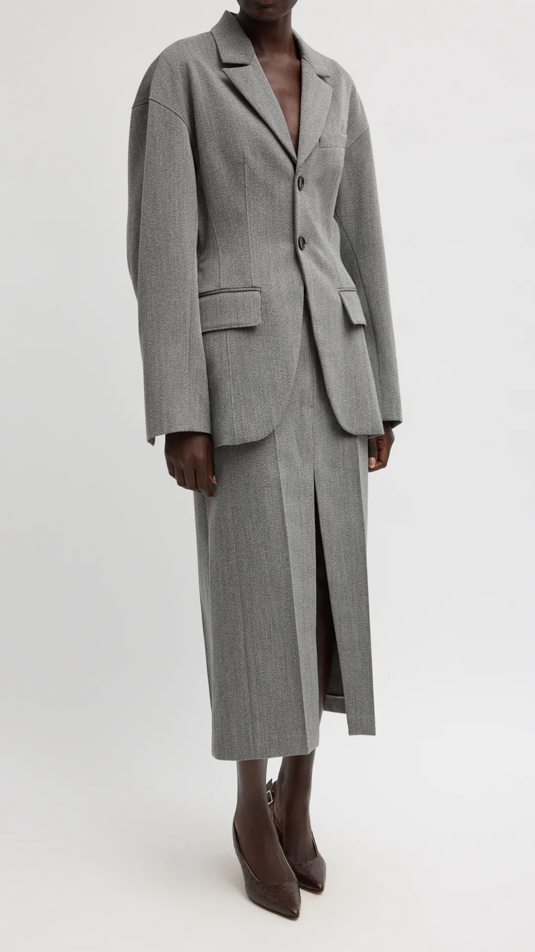 Tibi Structured Wool Sculpted Blazer in Grey Multi