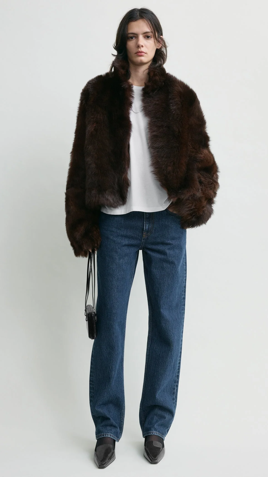 Toteme Silky Shearling Jacket in Dark Brown