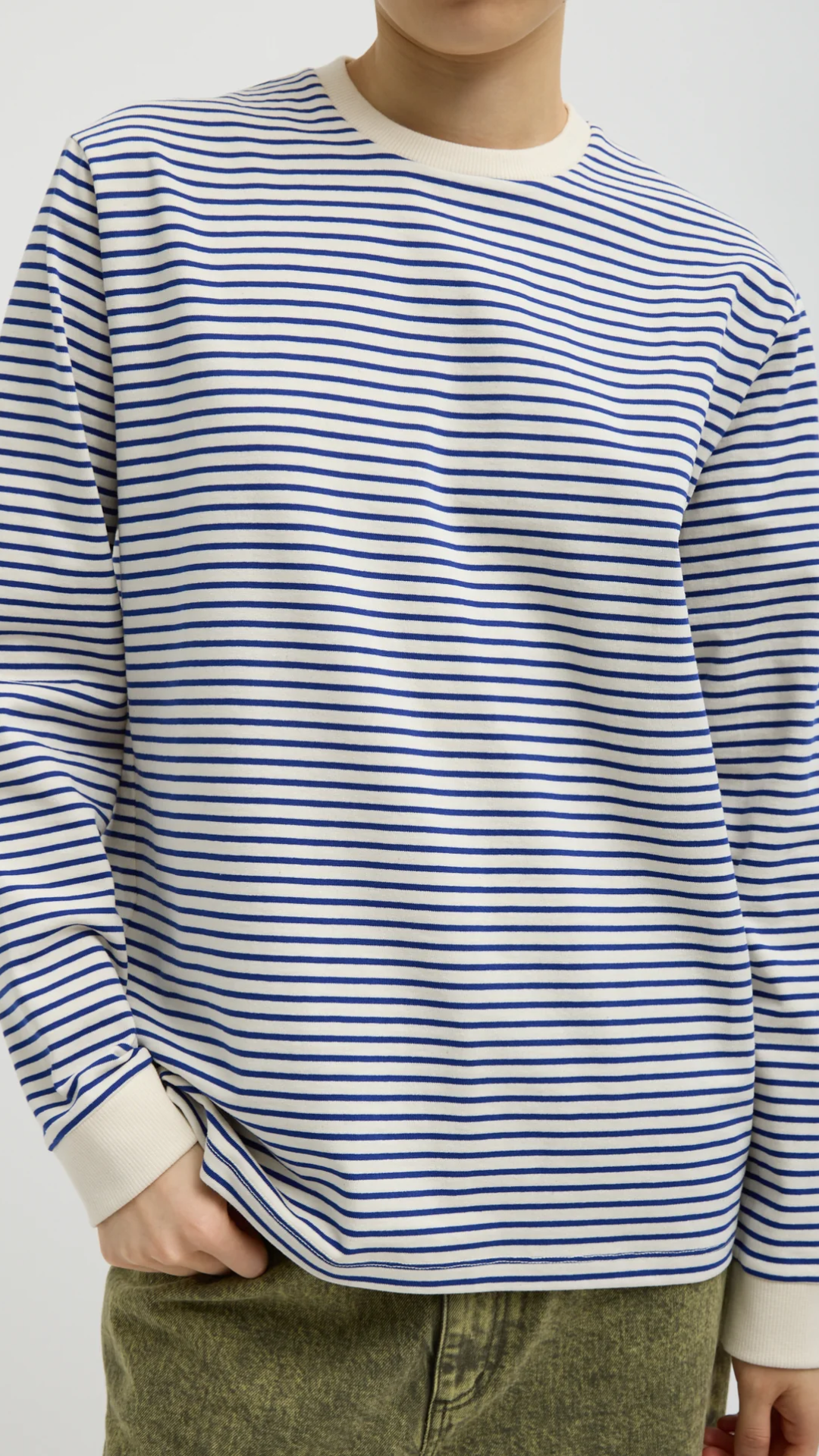 Tibi Striped Perfect Long Sleeve T Crew Blue/White Multi