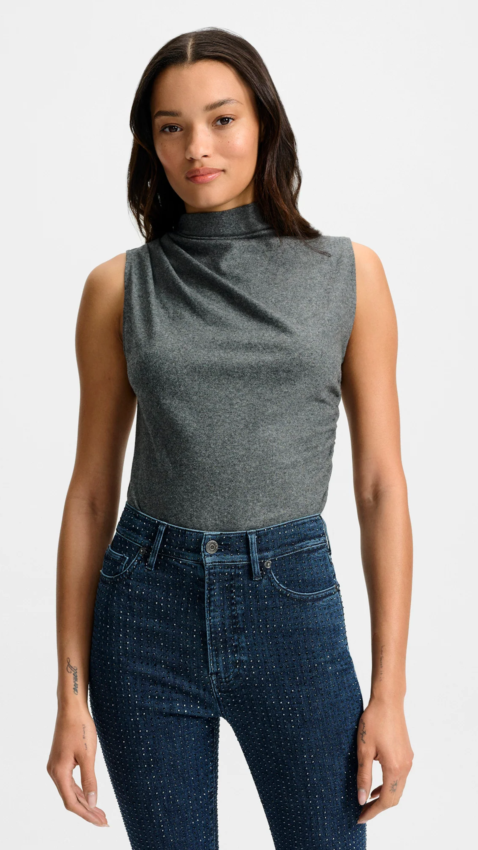 Veronica Beard Mylie Mock Neck Tank Top in Medium Heather Grey