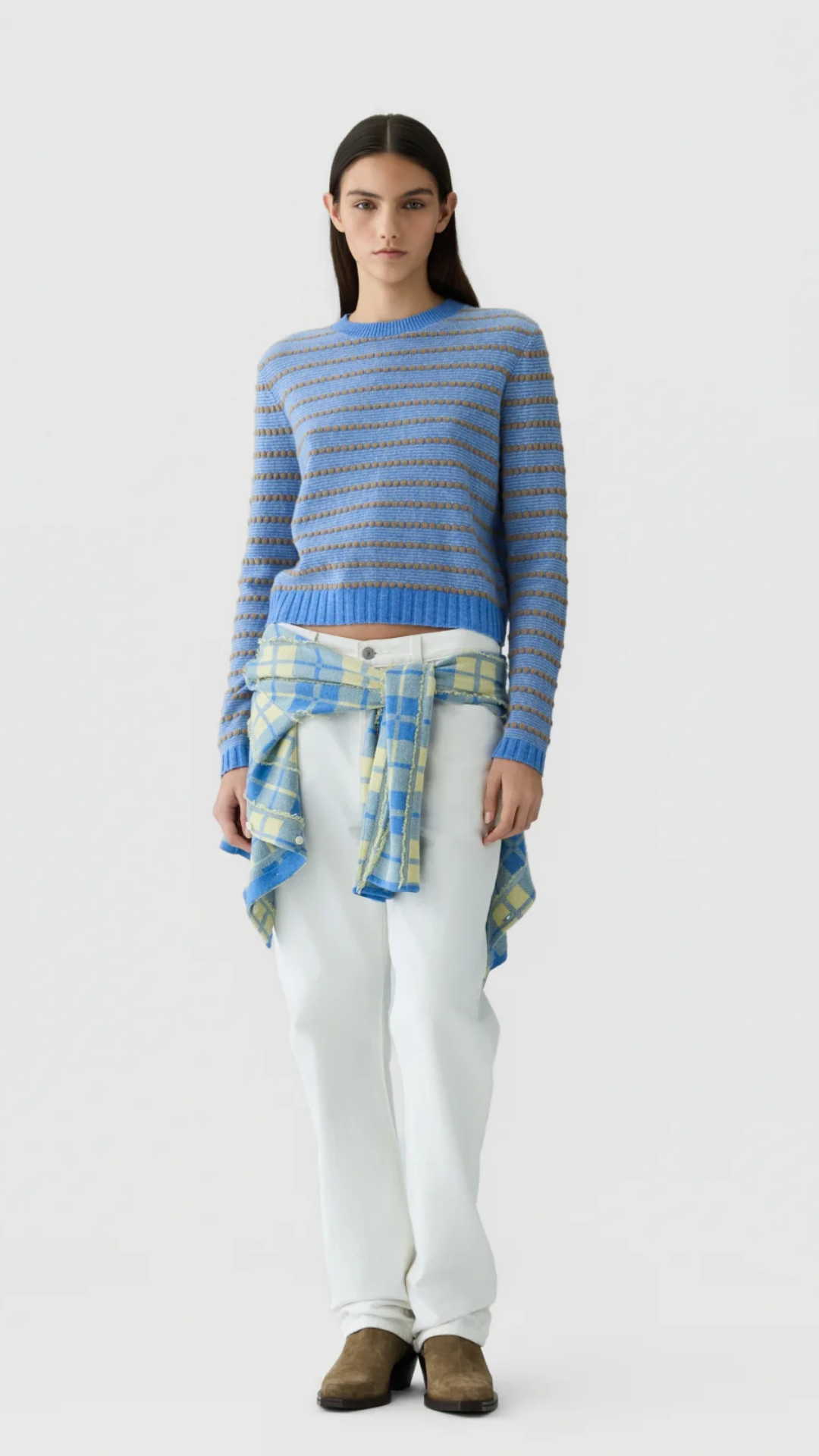 Guest In Residence Pebble Stripe Shrunken Crew in Delft Blue Combo