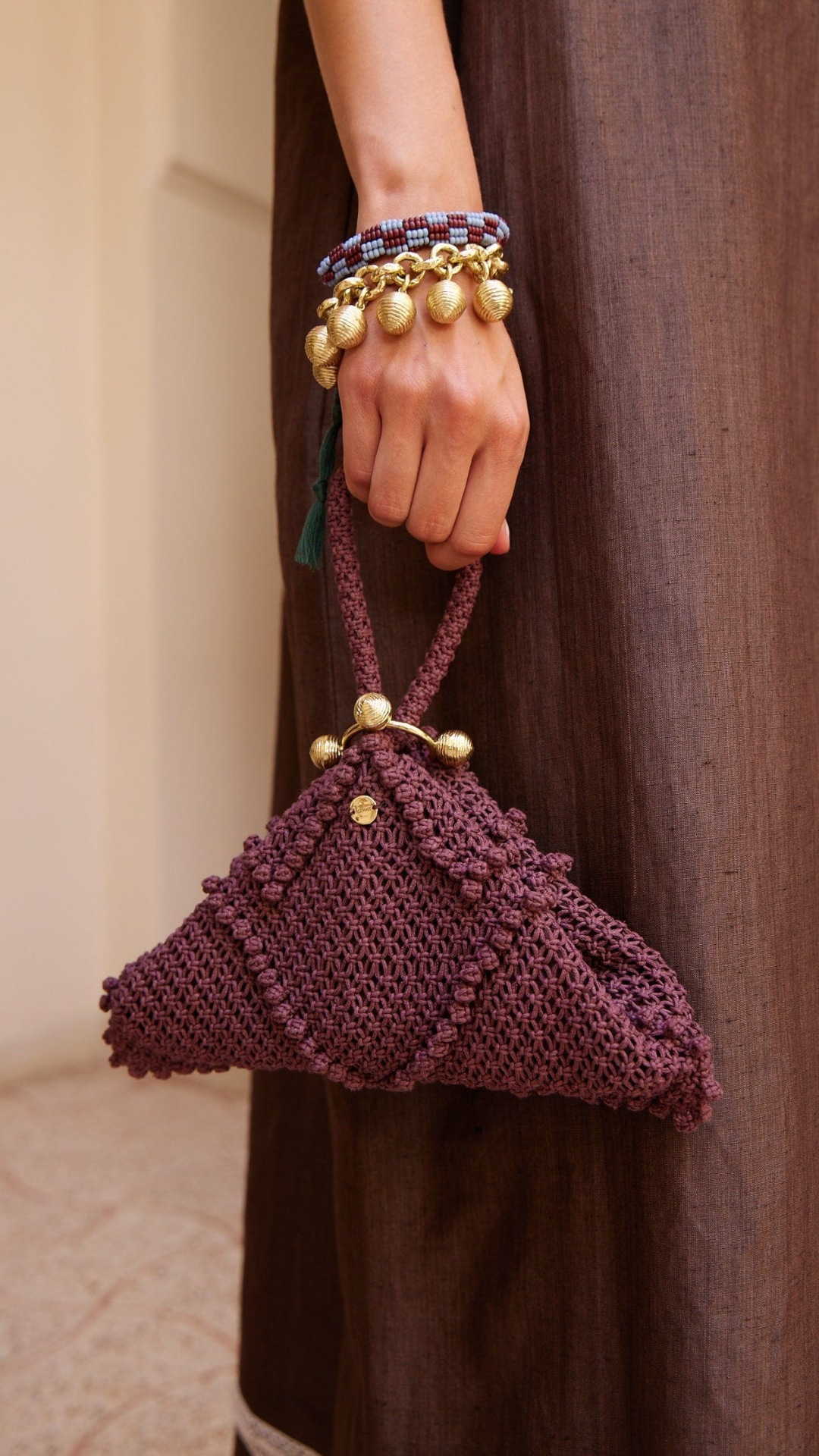 Alemais Mini Macrame Trapeze Pouch in Burgundy
