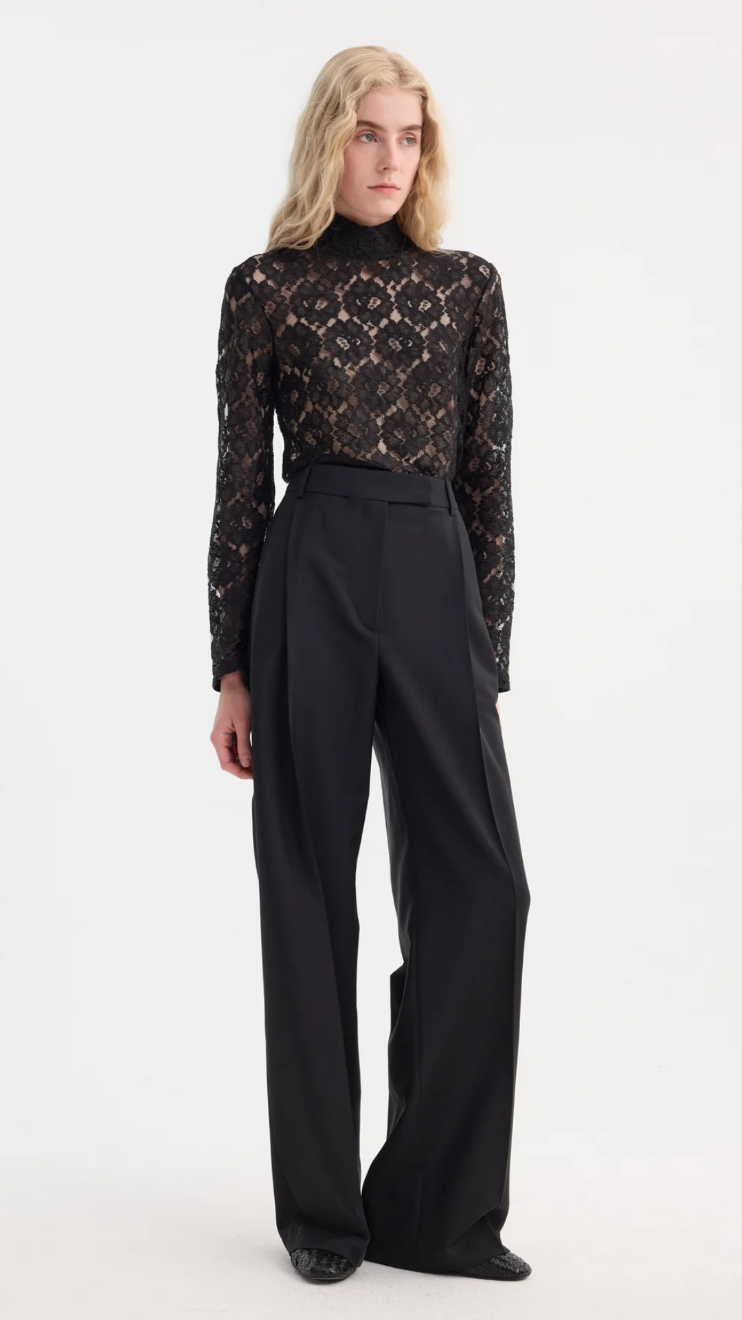 Rohe Lace Turtleneck Top in Black