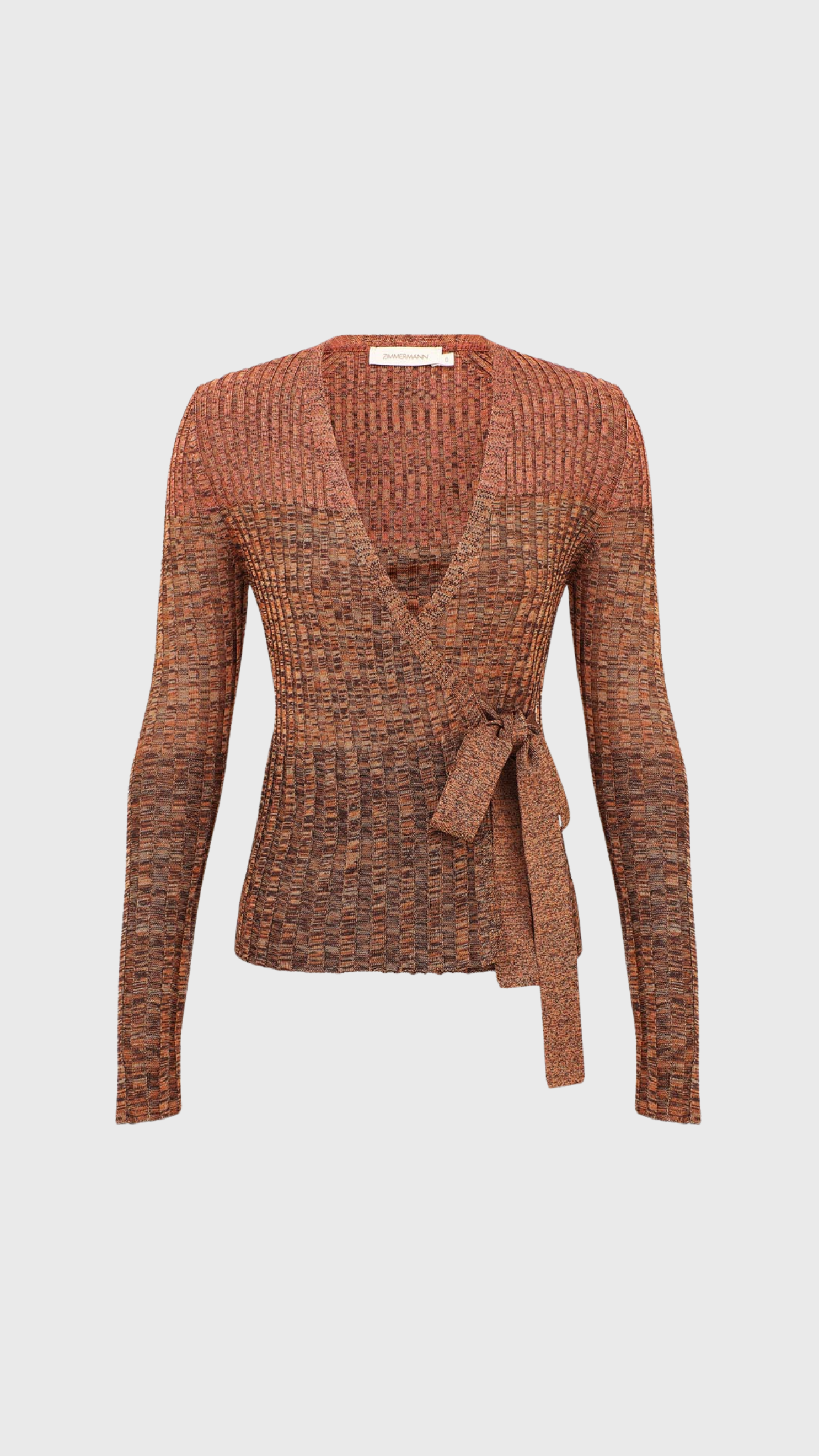 Zimmermann Mouline Rib Wrap Top in Chocolate Multi