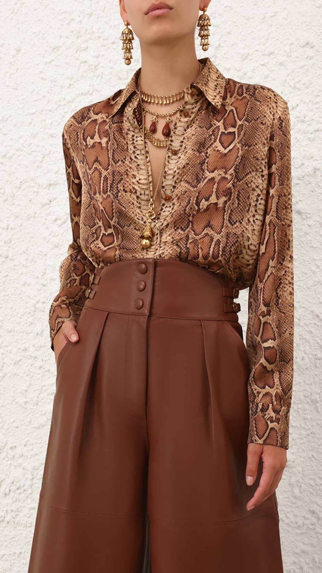Zimmermann Hypnotic Shirt in Tan Snake