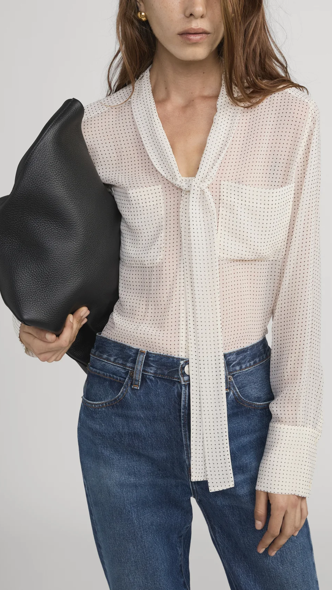 Frame Polka Dot Tie Blouse in Ecru