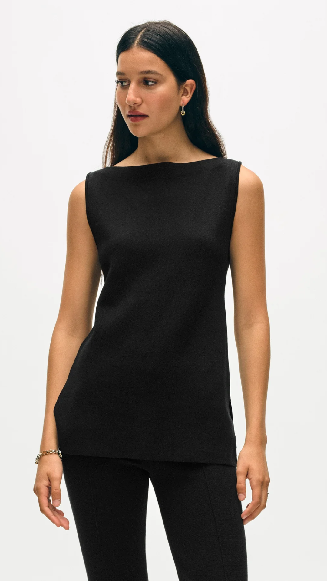 White + Warren Cotton Tunic Top in Black