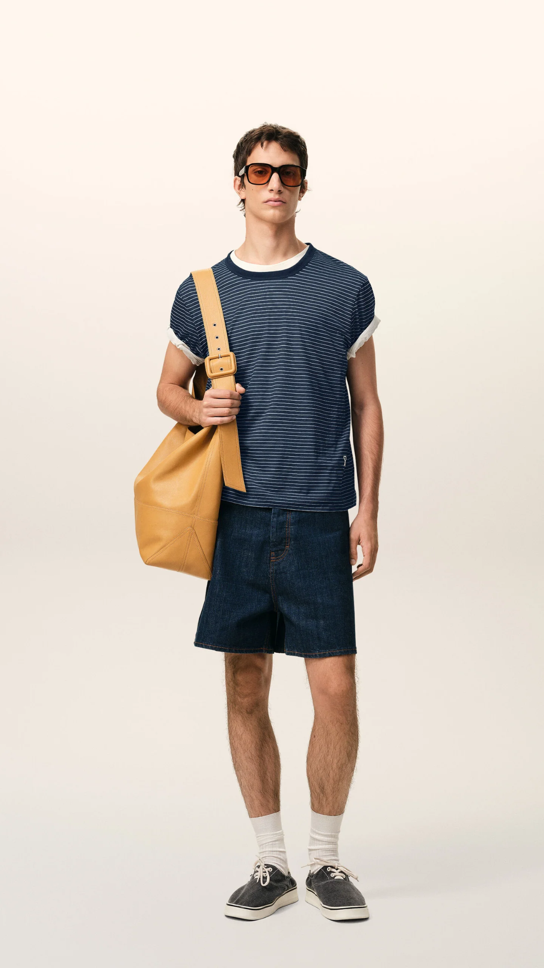 AMI Cotton Ami De Coeur T-Shirt in Navy/White Stripe