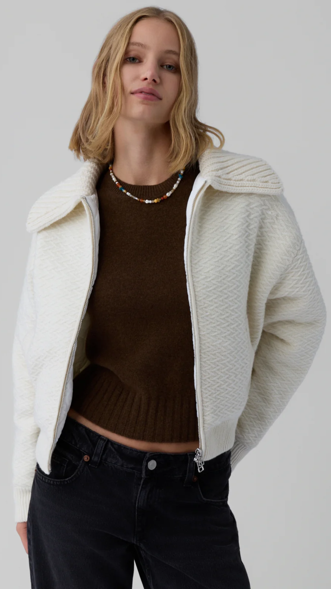 Guest in Residence Cross Country Bomber in Cream