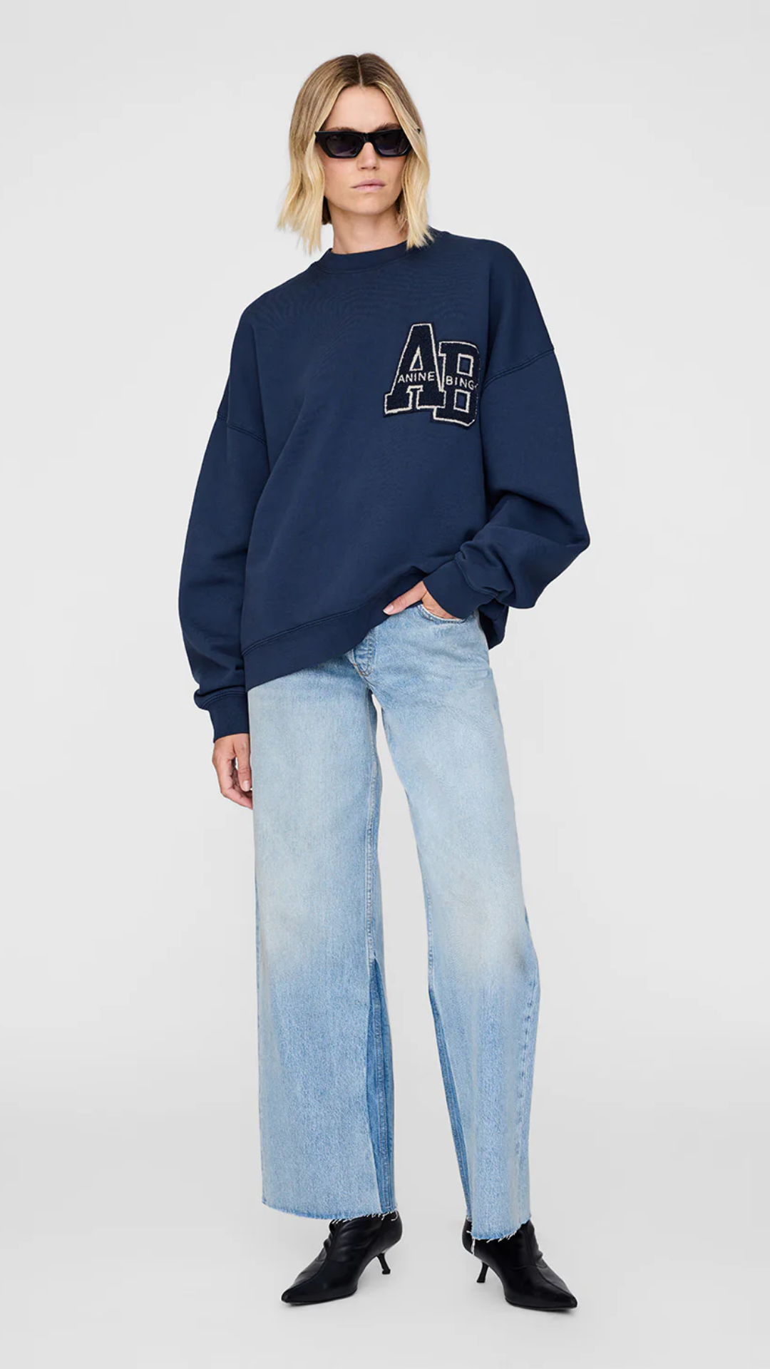 Anine Bing Miles Oversized Sweatshirt Letterman in Dark Blue