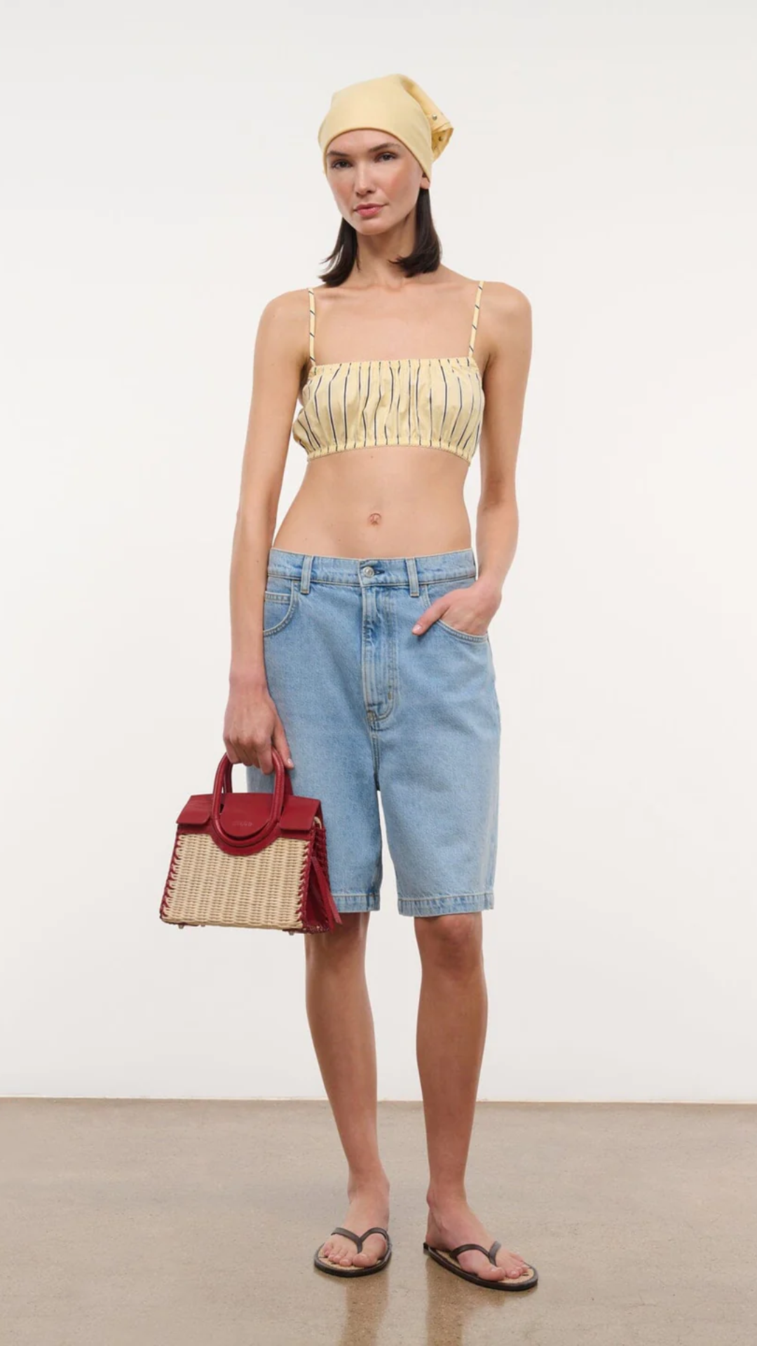 Staud Maude Mini Wicker Carryall in Natural Rouge
