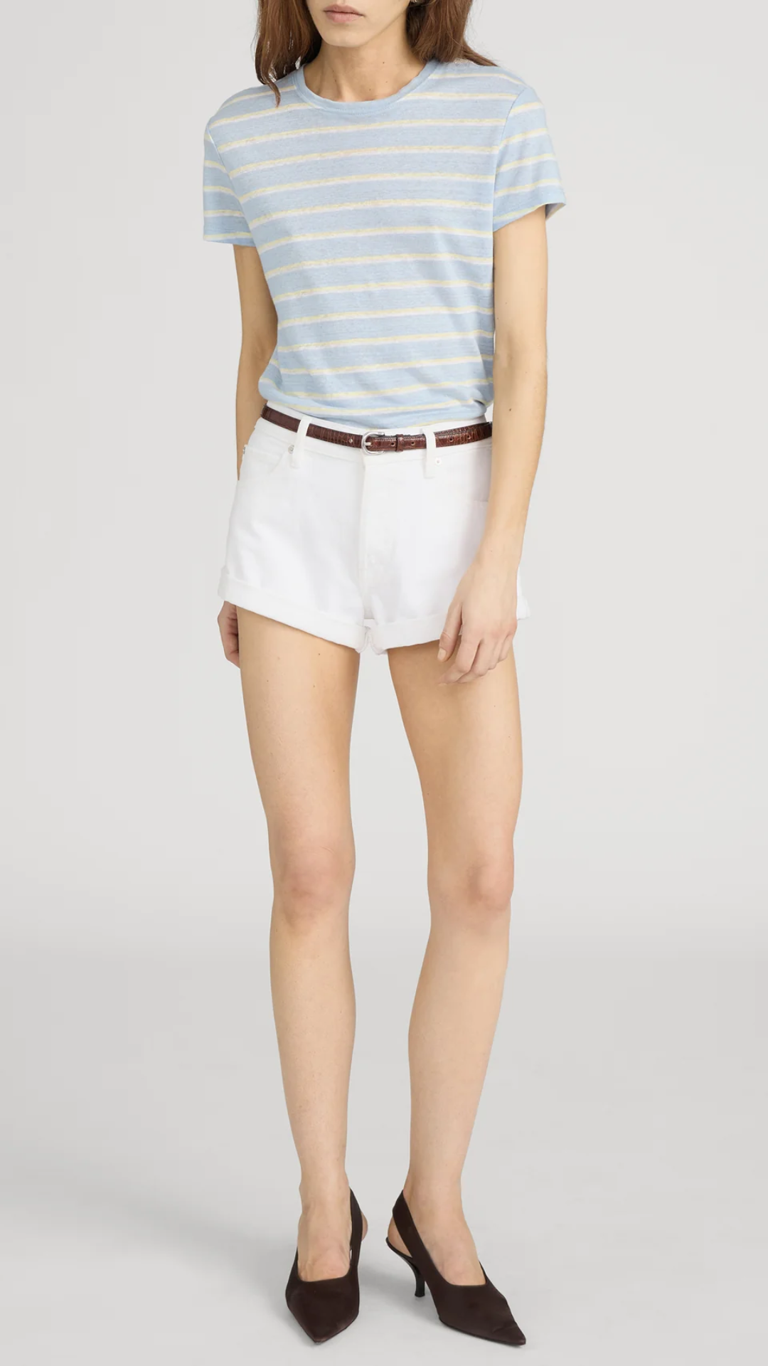 Frame The Linen Baby Tee in Chambray Blue Multi