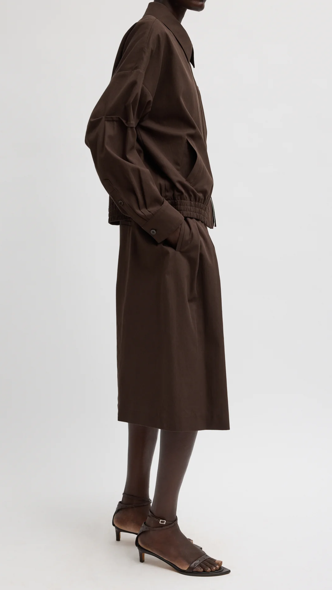 Tibi Luxe Spring Twill Bomber in Hickory Brown