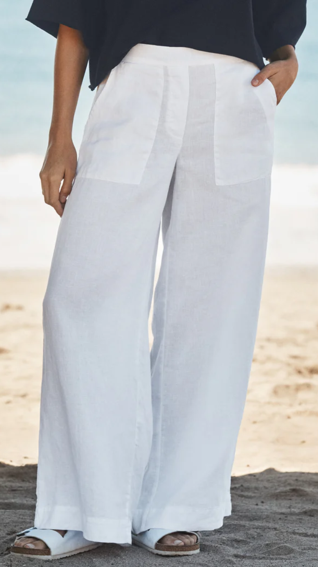 Frank & Eileen Madeline Patch Pocket Pant in White Linen