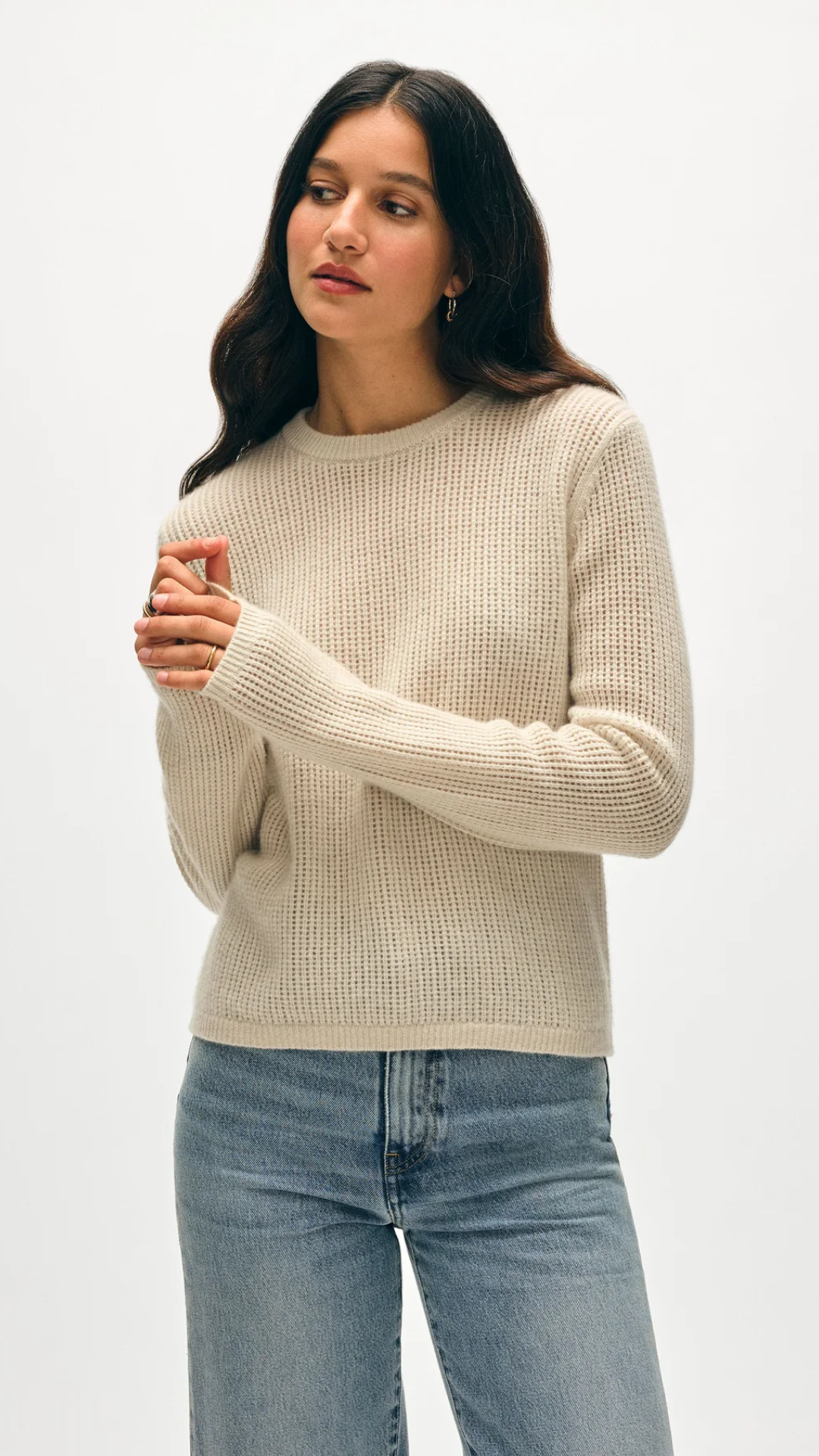 White + Warren Waffle Mesh Top in Natural Heather