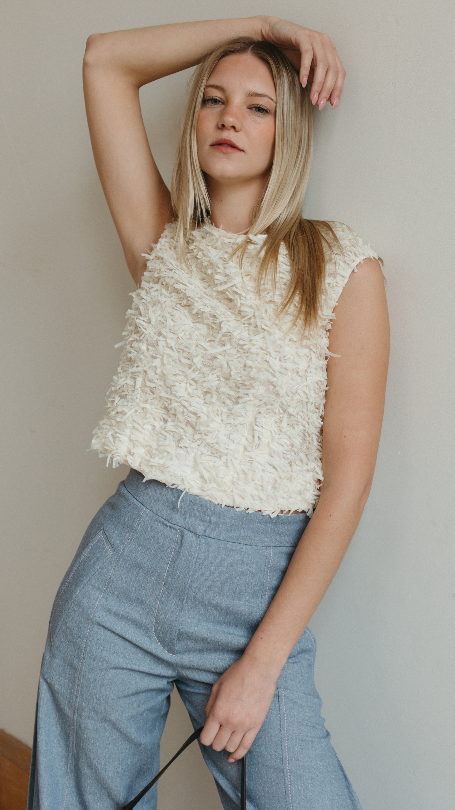 Odeeh Sleeveless Embellished Top in Cream