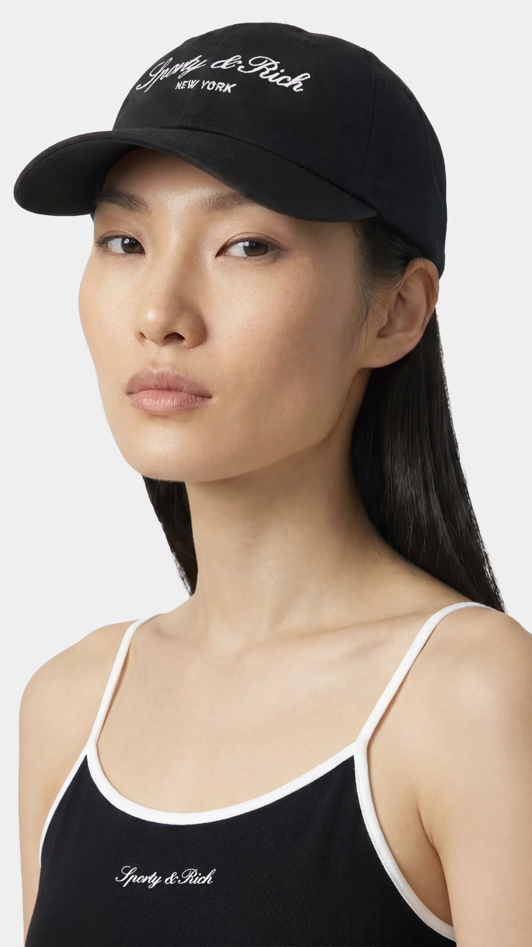 Sporty & Rich Signature NY Hat in Faded Black/White